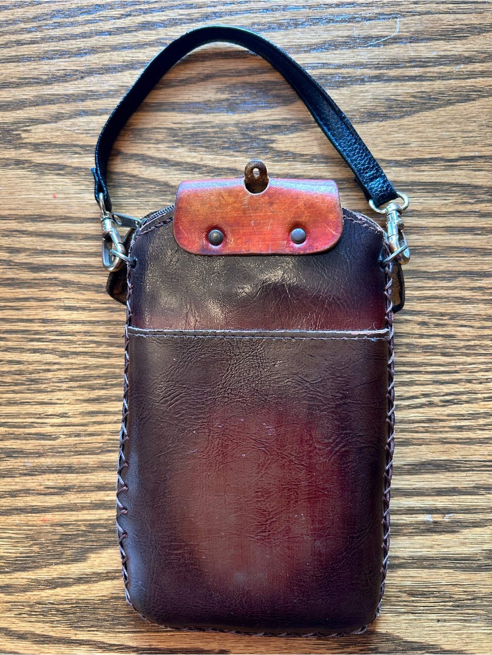 Pug Dog Brown & Tan Leather Wallet Wristlet with Bone Charm - Picture 2 of 11